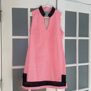 COPY - Sail to Sable Neon Pink and White Striped Dress, Large